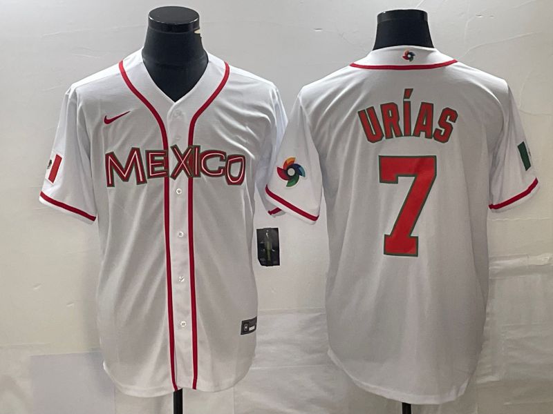 Men 2023 World Cub Mexico 7 Urias White red Nike MLB Jersey14